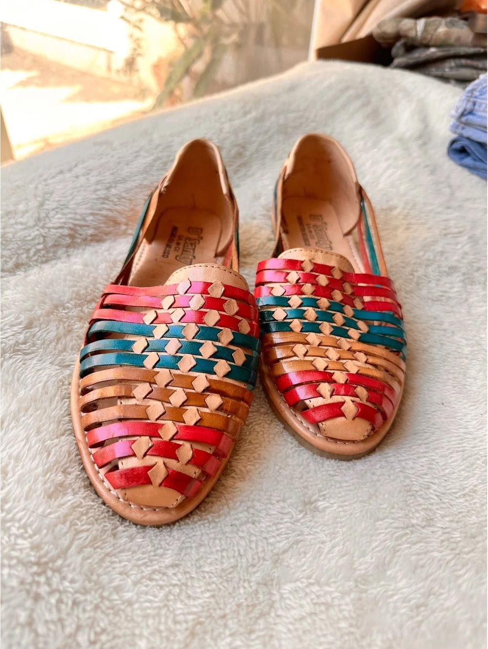 D’Sandy Mexican Leather Huarache Sandals – Multicolor Woven - size 10.5